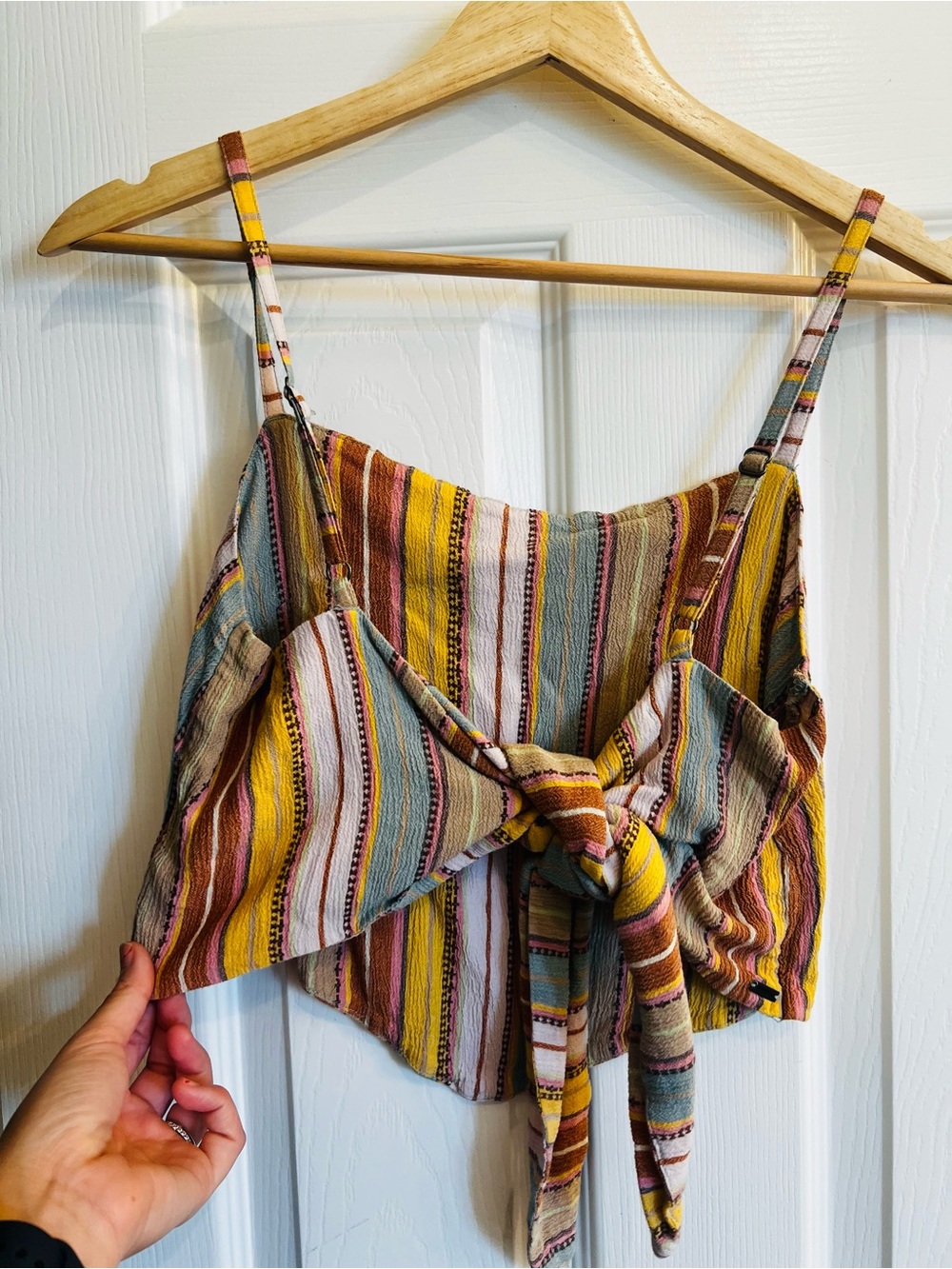 O'Neill Striped Multicolor Tie-Front Cami Top - Picture 2 of 4